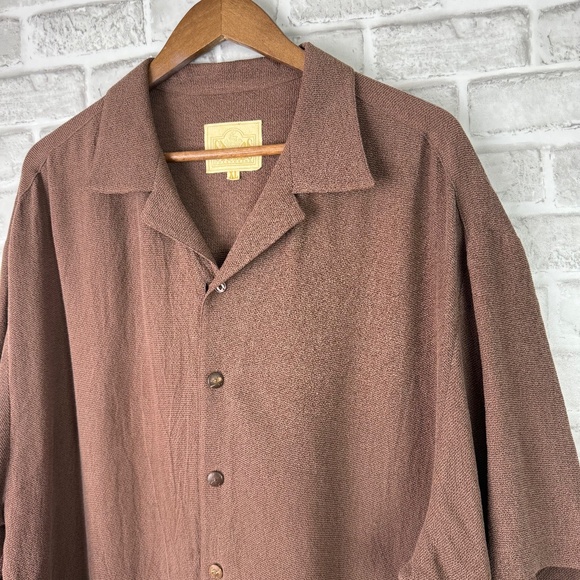 Stubbs Western Dark Brown Bemberg Textured Wooden Casual Button Up Shirt Men 2XL - Picture 1 of 8
